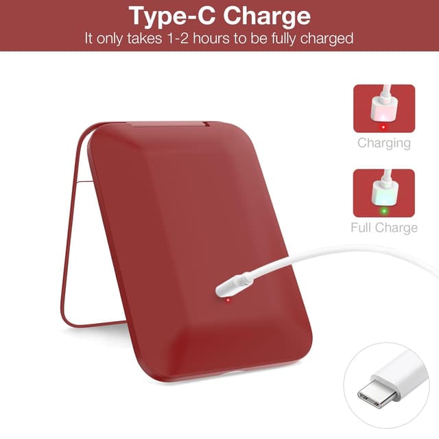 Detalle 2 de Kintion Rechargeable Pocket Mirror (1X/3X) with 3 Color Lights, Dimmable, Wine Red