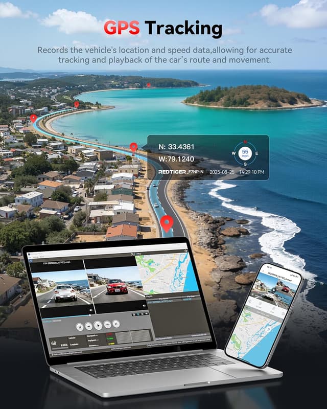 Detalle de REDTIGER 4K Dual Channel Dash Cam (Front & Rear) with 5.8GHz Wi‑Fi6, STARVIS 2 Night Vision and 24H Parking Mode