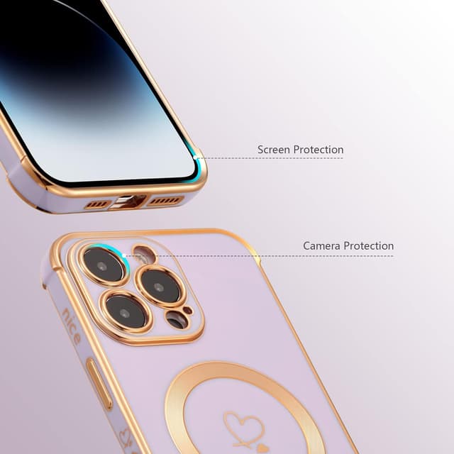 Detalle 2 de ZTOFERA Magnetische Hülle für iPhone 14 Pro Max mit MagSafe-Funktion und Herzmuster (lila)