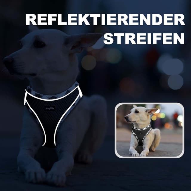 Detalle de haapaw Hundegeschirr- und Leinen-Set (kein Ziehen), reflektierendes Step-in-Welpengeschirr mit gepolsterter Weste