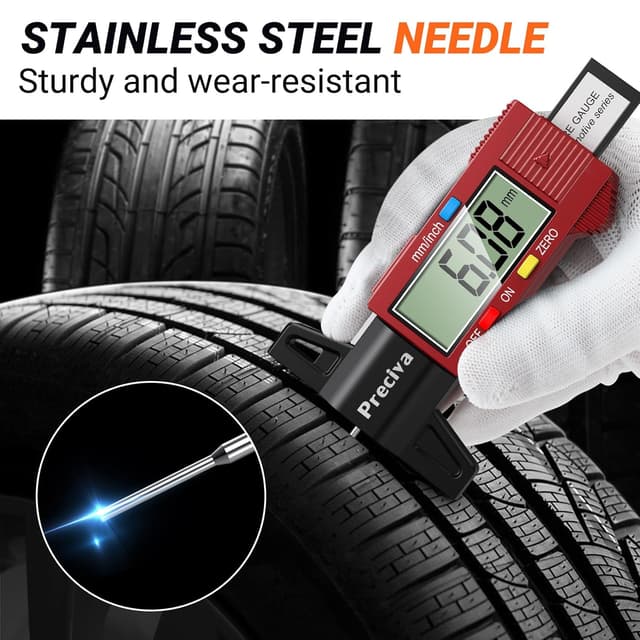 Detalle 2 de Preciva Burgundy Digital Tyre Tread Depth Gauge (0–25.4mm / 1 inch) with Large LCD