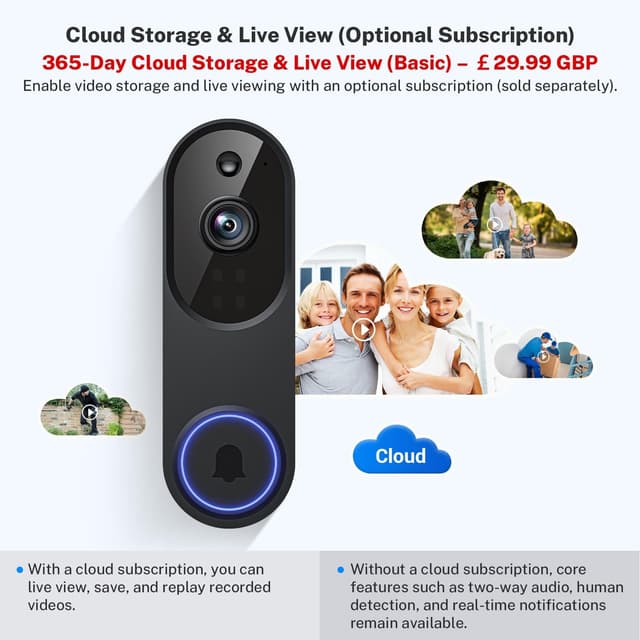 Detalle de ClipBlur Wireless Wi‑Fi Video Doorbell Camera (2.4G Wi‑Fi) with Night Vision, Two‑Way Audio & AI Motion Detection