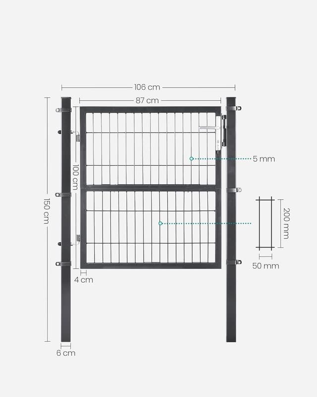 Detalle 2 de Gartentor SONGMICS GGD210GZ01, abschließbar, verzinkter Stahl, grau – 106 x 100 cm