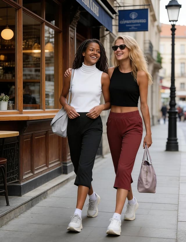 Detalle de Crewhpo – Pantalon de jogging 3/4 femme en coton/polyester à taille haute