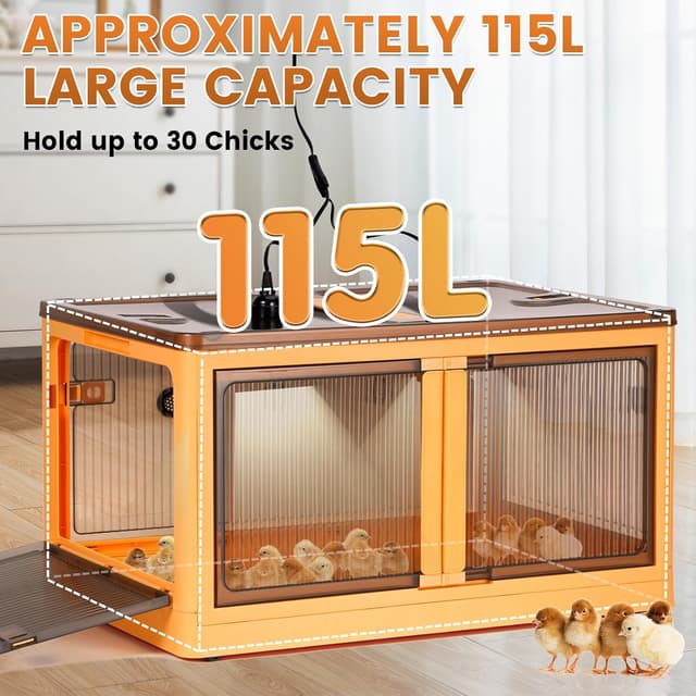 Detalle 2 de MOGOULUA Chicken Brooder Box 115L Large Foldable Chick Brooder with Heat Lamps, Thermometer & Accessories