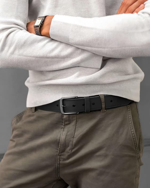 Detalle de CHAOREN 35mm Genuine Leather Belt for Jeans (Full-Grain Leather, Black) — Men’s Casual Belt Gift