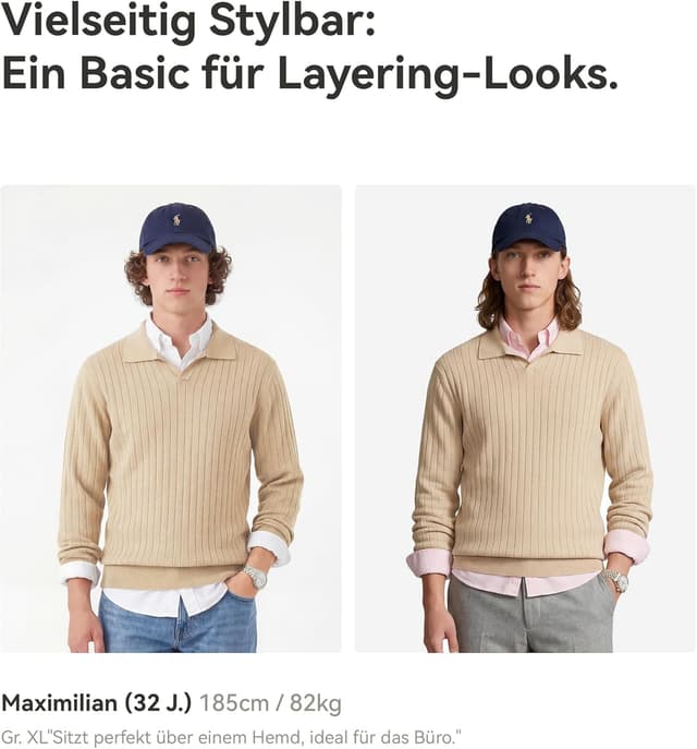 Detalle de GLESTORE Herren-Poloshirt Langarm mit Giraffen-Stickerei (Longsleeve)