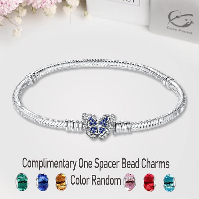 Detalle de LNQOBU Damen-Armband aus 925 Silber mit Schlangen-Optik, Herz-Verschluss & Charms