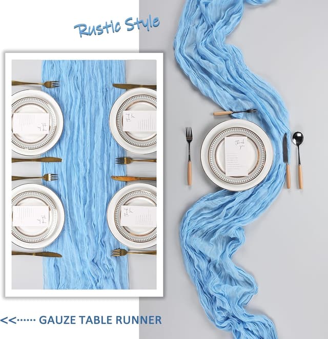 Detalle de Heneger 6-Pack Baby Blue Cheesecloth Table Runner (10 Ft) for Easter, Spring & Boho Decor