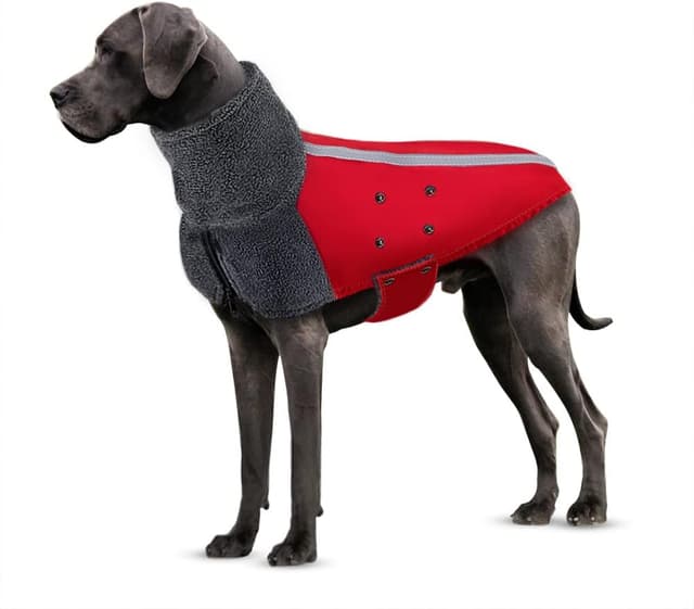 Detalle de SlowTon Wintermantel für Hunde – wasserdichte Windschutz-Jacke mit Rollkragenschal & Reflektoren