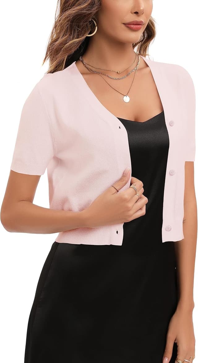 Thumbnail 6 de Yukiuiny Damen Bolero Bolerojacke mit V-Ausschnitt, Knöpfe und feinem Strick – elegant für Übergangszeiten