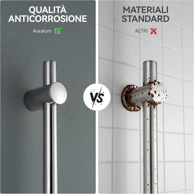 Detalle 2 de Auralum Saliscendi Doccia Acciaio Inox 90 cm con asta regolabile e supporto per soffione cromato