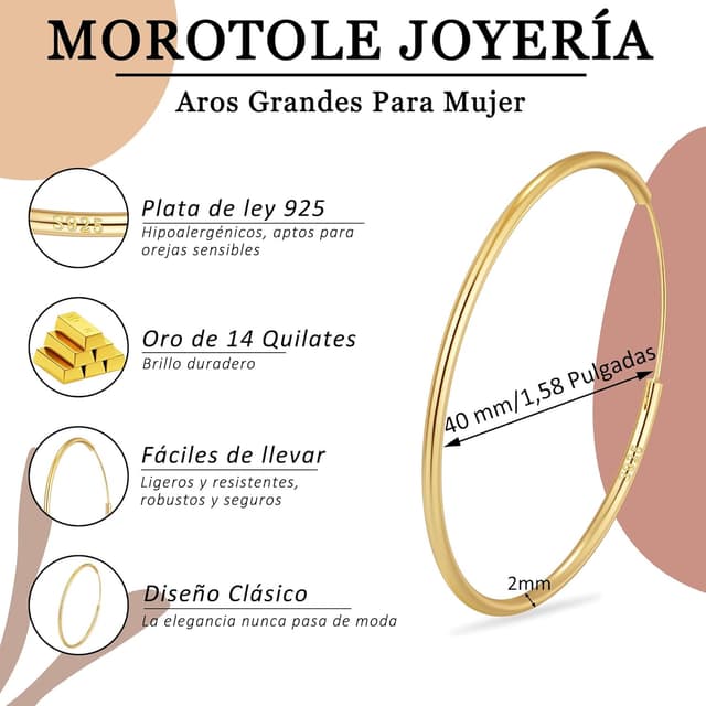 Detalle de Pendientes de aro bañados en oro MOROTOLE para mujer: grandes aros dorados