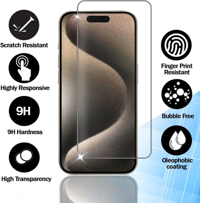 Detalle 2 de RKINC 3er Panzerglas-Schutz für iPhone 16 (HD Displayfolie) – 0,33 mm, kratzfest, blasenfrei