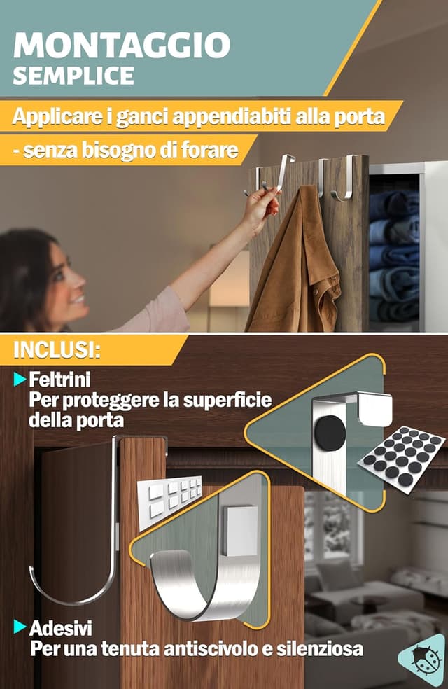 Detalle 2 de Menz appendiaccappatoio da bagno da 1,6 mm, set da 10 pezzi con gancio porta e listello