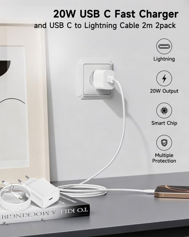 Detalle 2 de Cargador iPhone 20W con Cable 2 m y Certificación MFi