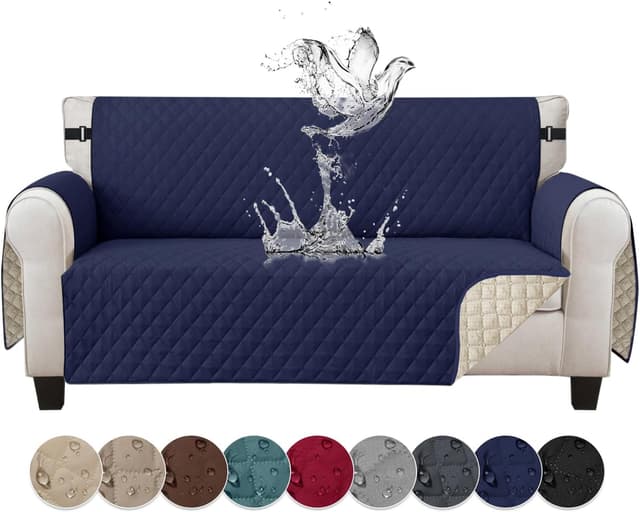 Detalle de Jaotto Copridivano impermeabile 3 posti con braccioli, trapuntato e antiscivolo, blu marino