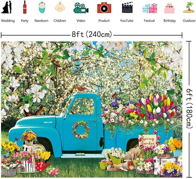 Detalle 1 de 8x6FT Spring Flowers backdrop for parties