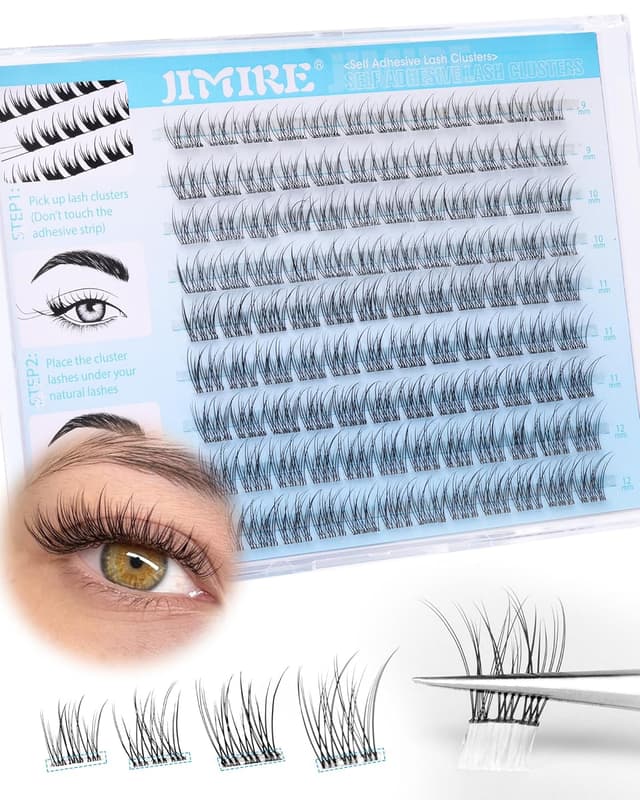 Detalle de JIMIRE Natural Self Adhesive Eyelashes Wispy Pre-Glued Lash Clusters (9–12MM, 108 pcs)