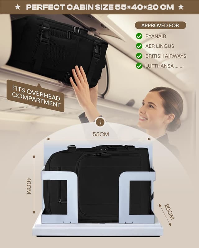 Detalle de Sac à dos cabine ZHXX 44 L pour ordinateur 17,3 pouces (55x40x20) avec poche antivol