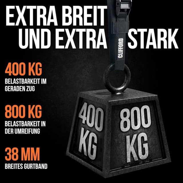 Detalle de CLIFORD Sicherheits-Spanngurt „Extra Breit“ 38 mm – Druckverteilender Zurrgurt nach EN12195-2