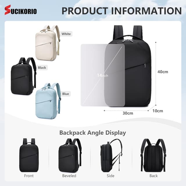 Detalle de Zaino da viaggio SUCIKORIO 40x30x10 cm impermeabile in nylon con porta PC 14 pollici