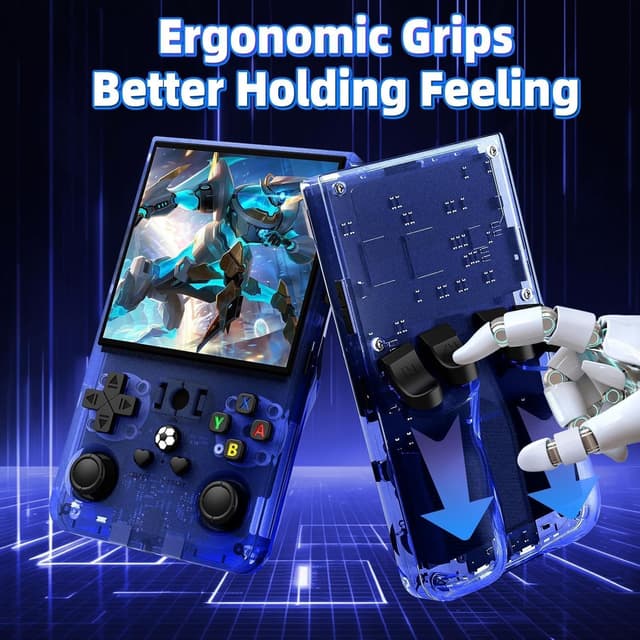 Detalle de Retro Handheld Game Console R36MAX mit 4,0" IPS-HD-Display, 4.000-mAh-Akku und vorinstallierten Spielen (blau)