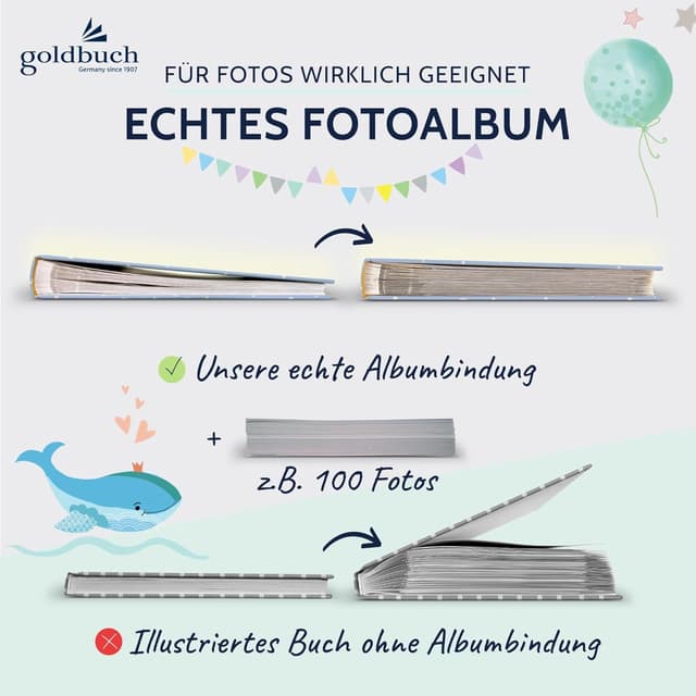 Detalle 2 de goldbuch 15 395 Babyalbum Blue Whale – Babybuch mit Wal-Motiv, 30 x 31 x 4 cm
