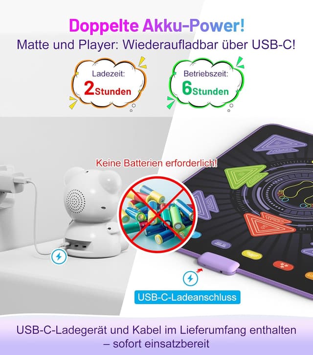 Detalle 2 de FWFX Tanzmatte Kinder 3–12 Jahre mit Bluetooth