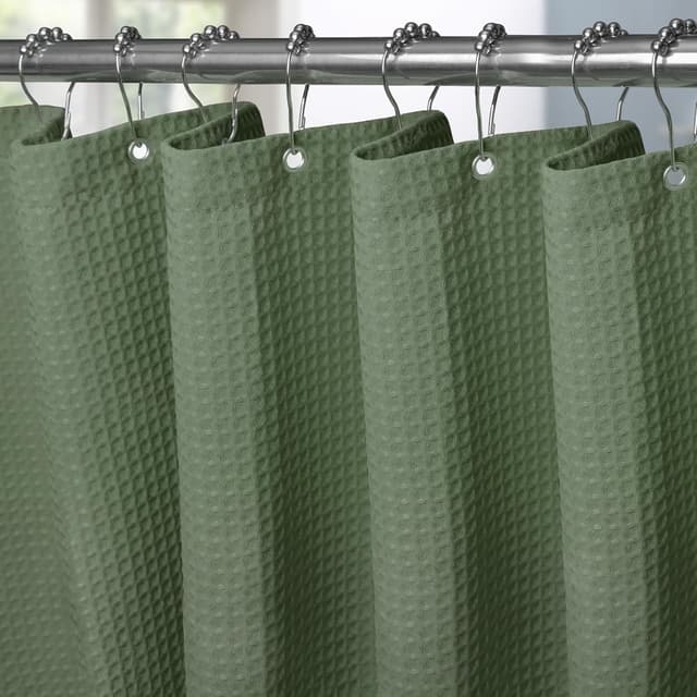 Detalle de Rideau de douche VANZAVANZU motif gaufre imperméable anti-moisissures 122 x 182 cm (vert) avec anneaux métalliques
