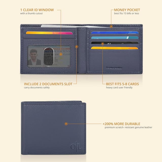 Detalle 2 de Real Slim Leather Wallet for Men RFID Blocking Slim Bifold Thin Wallet