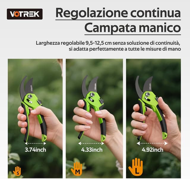 Detalle de VOTREK Cesoie da potatura bypass Pro 21,5 cm VTX850 con regolazione continua lame SK5