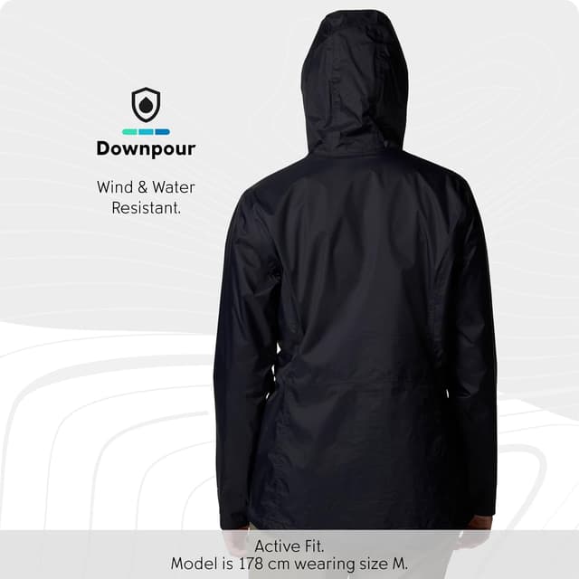 Detalle de Columbia Women’s Pouring Adventure 3 Jacket waterproof rain jacket (Black, size M)