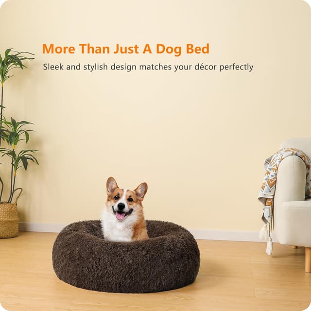 Detalle 2 de HMTOPE Orthopädisches rundes Hundebett (Donut) 70 cm Ø, braun – waschbarer Kuschelkokon