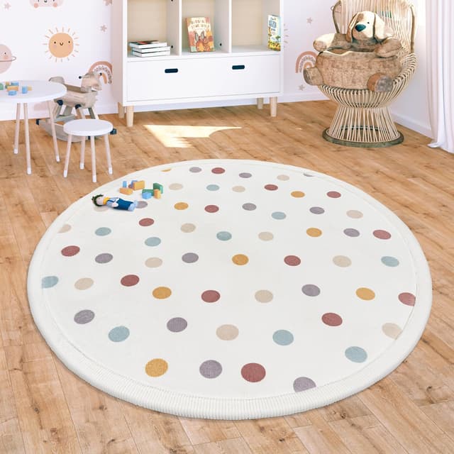 Detalle 2 de Paco Home tapis de chambre enfant 80 x 150 cm antidérapant arc-en-ciel motif animal pois, multicolore