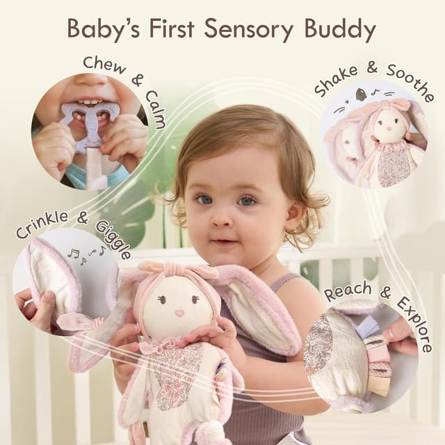 Detalle de Moonkie Baby Comforter Bunny Security Blanket with Silicone Teether