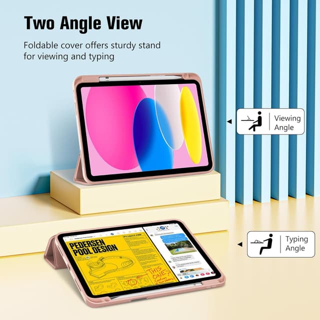 Detalle de ProCase Hülle für iPad 10. & 11. Generation (2022/2025) mit Stifthalter und Smart Cover – Rose Gold