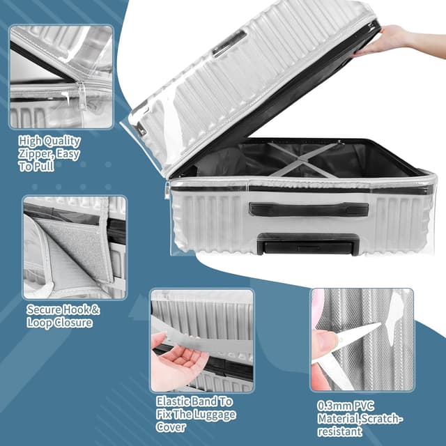 Detalle de Yotako Upgraded Suitcase Covers with Zippered – Clear PVC luggage protector (26 inch)