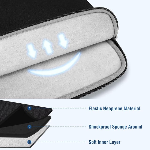Detalle de MOSISO Laptop Hülle Tasche 14 Zoll aus Neopren – kompatibel mit HP, Lenovo, Dell & mehr (inkl. Zubehör-Etui), Schwarz