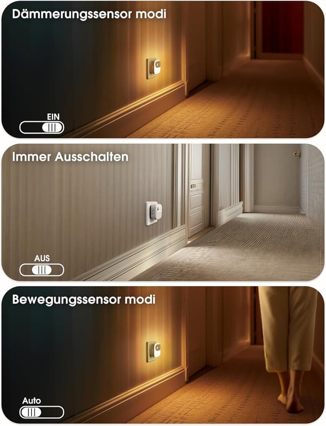 Detalle 2 de Emeritpro Nachtlicht-Steckdose mit Bewegungsmelder und Dämmerungssensor (Bernstein, 2er-Set)