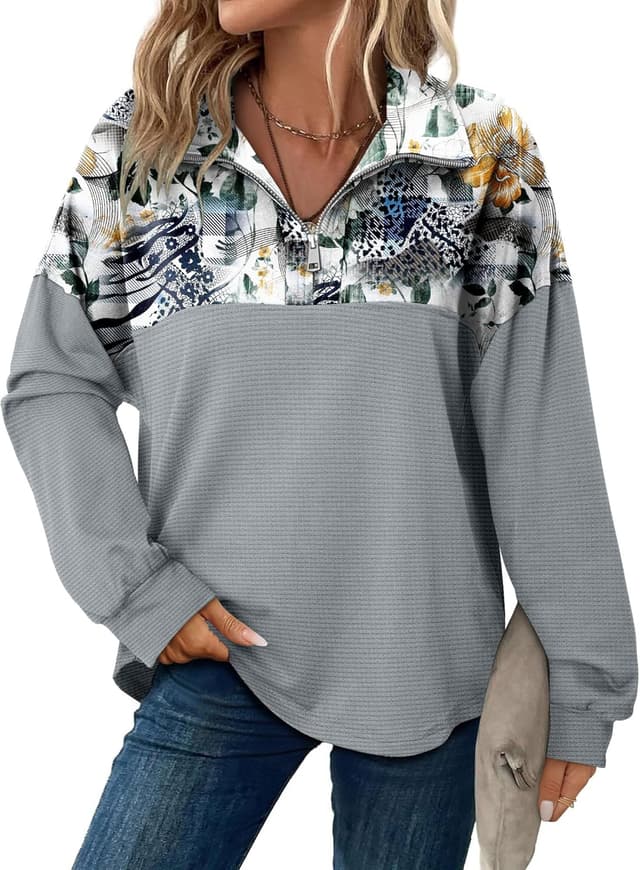 Detalle de CHICZONE Women’s oversized quarter-zip sweatshirt pullover