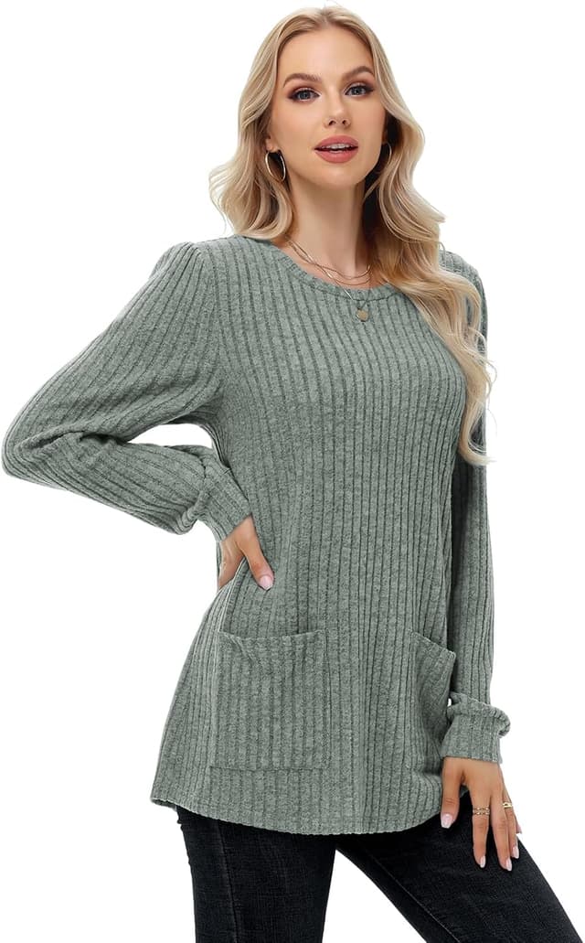 Detalle 1 de Leichter Damen Strickpullover mit Taschen