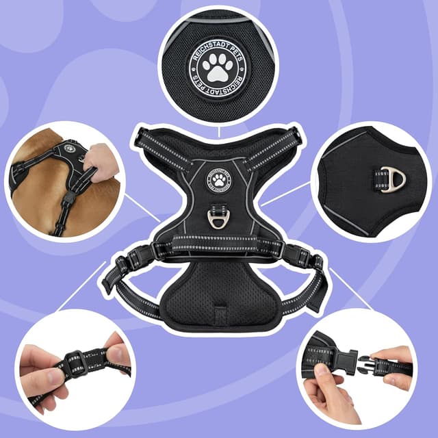 Detalle de Harnais anti-traction Reichstadt Pets pour chien, réglable, avec poignée et bandes réfléchissantes