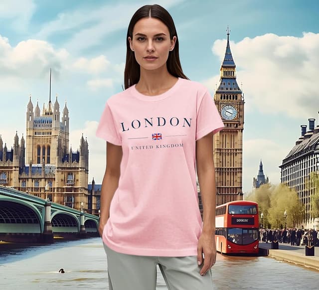 Detalle de Qskall Women’s Union Jack “London” T-Shirt with Loose Fit