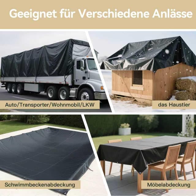 Thumbnail 6 de COVALL Abdeckplane 4x4 m mittelstark 110 g/m² – wasserdicht, UV-beständig (Schwarz)