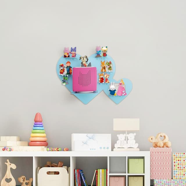 Thumbnail 6 de Riuog Tonie Shelf for Toniebox & Tonie Dolls – Wall-Mounted Magnetic Metal Rack (Blue, Heart Design)
