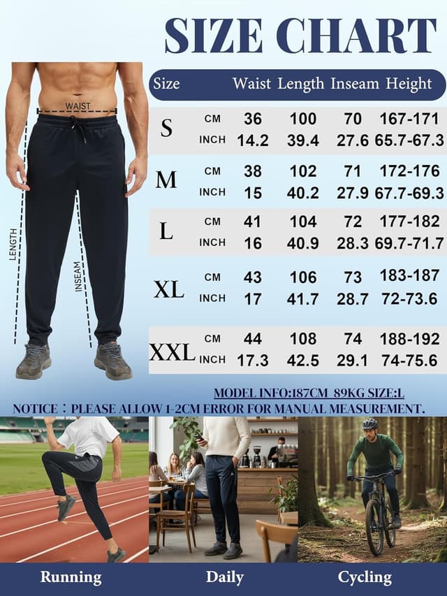 Detalle 2 de AMZSPORT pantaloni da jogging uomo leggeri con tasche a zip traspiranti