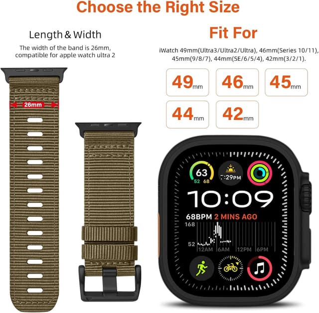 Detalle de Nylon Watch Band for Apple Watch Ultra 3/2/1 (49mm/46mm/45mm/44mm/42mm) — Breathable Adjustable Loop Strap