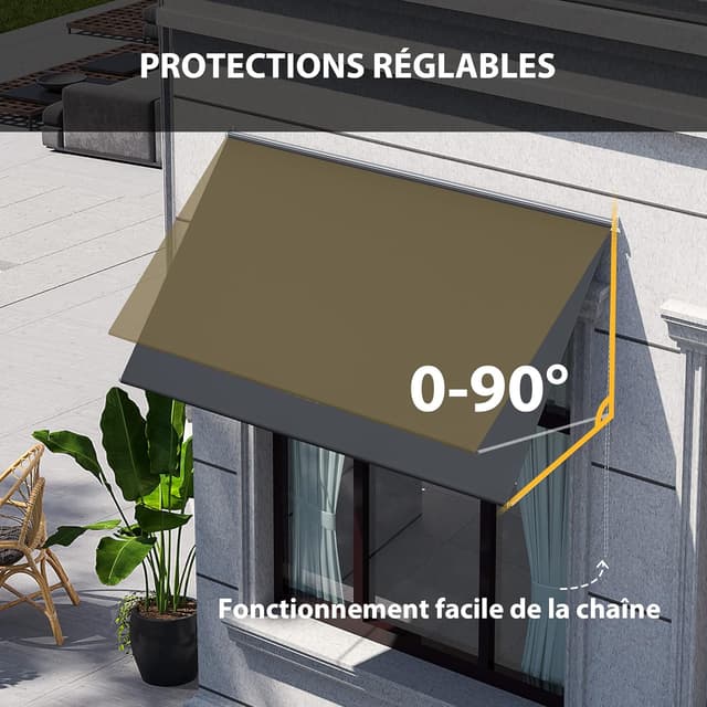 Detalle de Outsunny store banne manuel rétractable à inclinaison réglable 150 x 120 cm, gris foncé