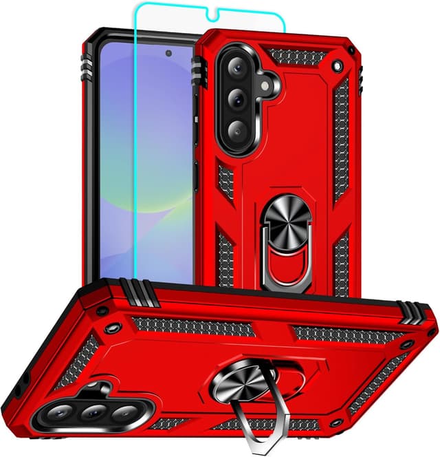 Detalle de Aozuoton case for Samsung Galaxy A36 5G with 360° rotatable kickstand and HD screen protector (shockproof, heavy duty) – Red